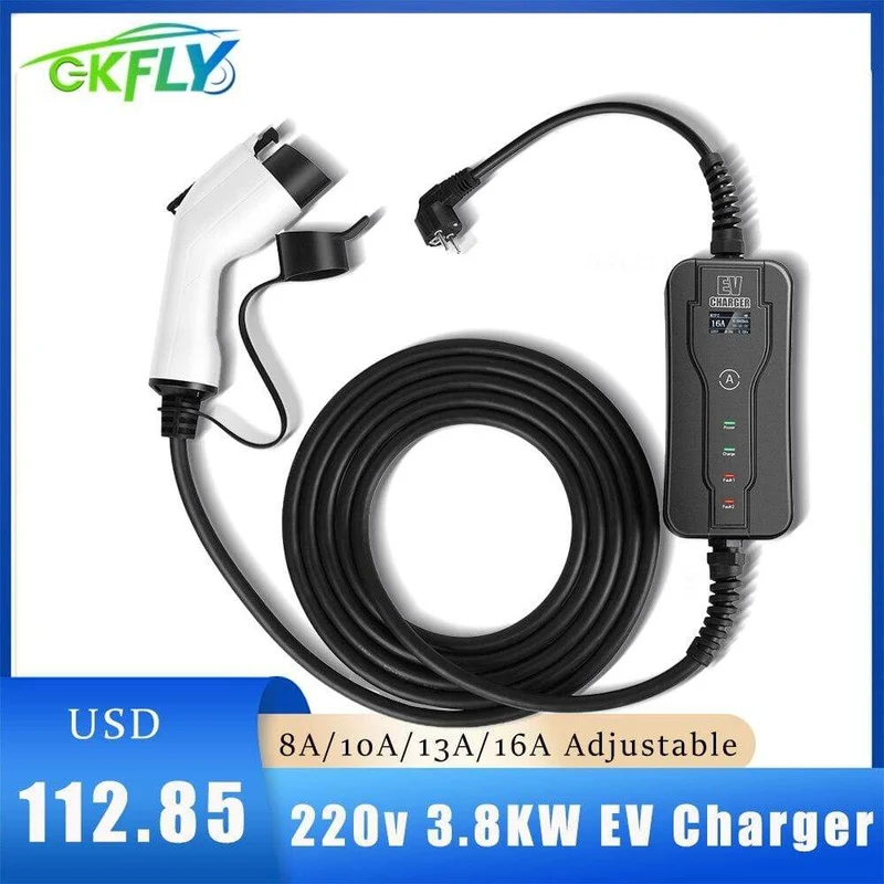 GKFLY Typ 1 und Typ 2 EV-Ladegerät J1772 16A Ladegerät für Elektrofahrzeuge Tragbares Smart Auto-Ladegerät für den Heimgebrauch in hoher Qualität