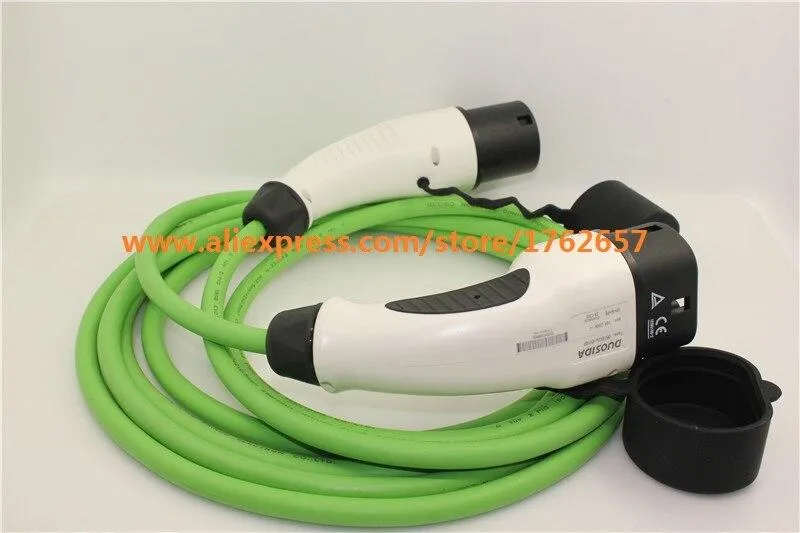 32 A 22 kW EV-Stecker IEC62196 3-Phasen-Ladestation für Elektrofahrzeuge, grünes Kabel vom Typ 2 auf Typ 2, Mennekes-Buchse auf Stecker