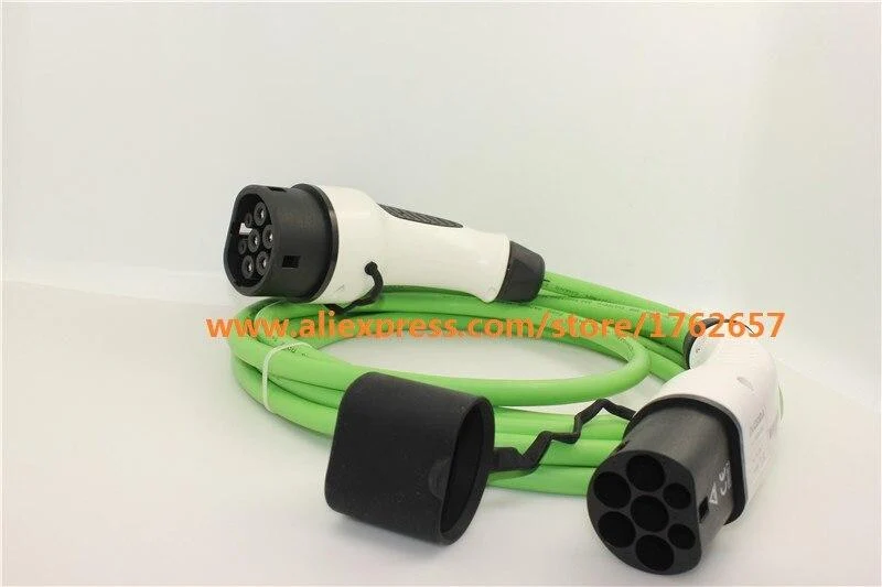 32 A 22 kW EV-Stecker IEC62196 3-Phasen-Ladestation für Elektrofahrzeuge, grünes Kabel vom Typ 2 auf Typ 2, Mennekes-Buchse auf Stecker