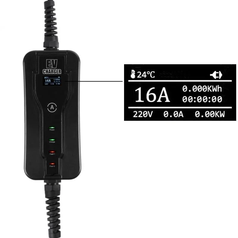 Tragbares 220-V-EV-Ladegerät SAE J1772 Typ 1 EVSE 8A 10A 13A 16A Einstellbarer Strom Elektrische Auto-Ladestation IP65