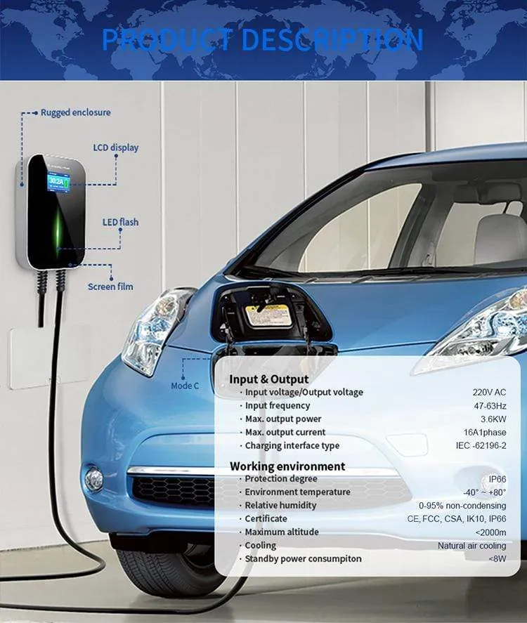 16A 1Phase EVSE Wallbox EV Ladegerät Elektrofahrzeug Ladestation mit Typ 2 Kabel IEC 62196-2 für Audi MINI Cooper Smart