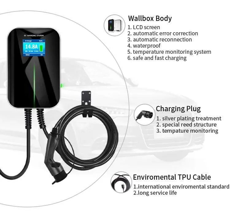 16A 1Phase EVSE Wallbox EV Ladegerät Elektrofahrzeug Ladestation mit Typ 2 Kabel IEC 62196-2 für Audi MINI Cooper Smart