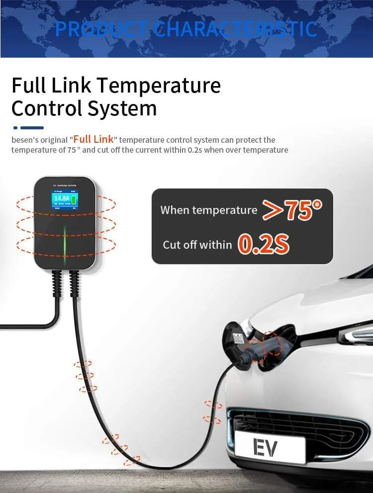 16A 1Phase EVSE Wallbox EV Ladegerät Elektrofahrzeug Ladestation mit Typ 2 Kabel IEC 62196-2 für Audi MINI Cooper Smart