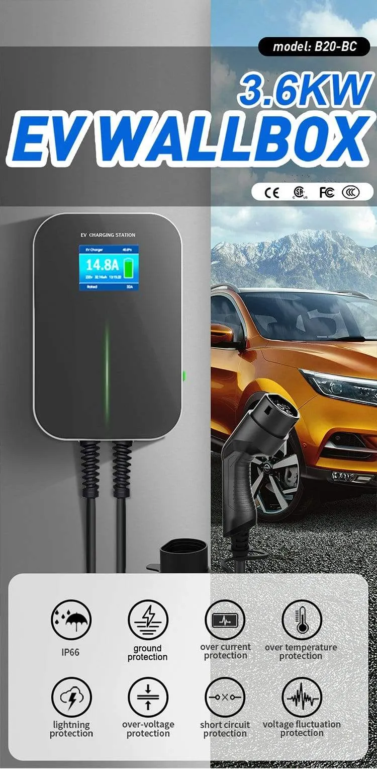 16A 1Phase EVSE Wallbox EV Ladegerät Elektrofahrzeug Ladestation mit Typ 2 Kabel IEC 62196-2 für Audi MINI Cooper Smart