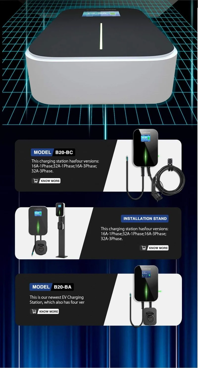 APP EV Ladegerät Ladestation für Elektrofahrzeuge Wi-Fi Bluetooth EVSE Wallbox Fernbedienung Typ 2 Kabel16A 3Phase IEC 62196-2