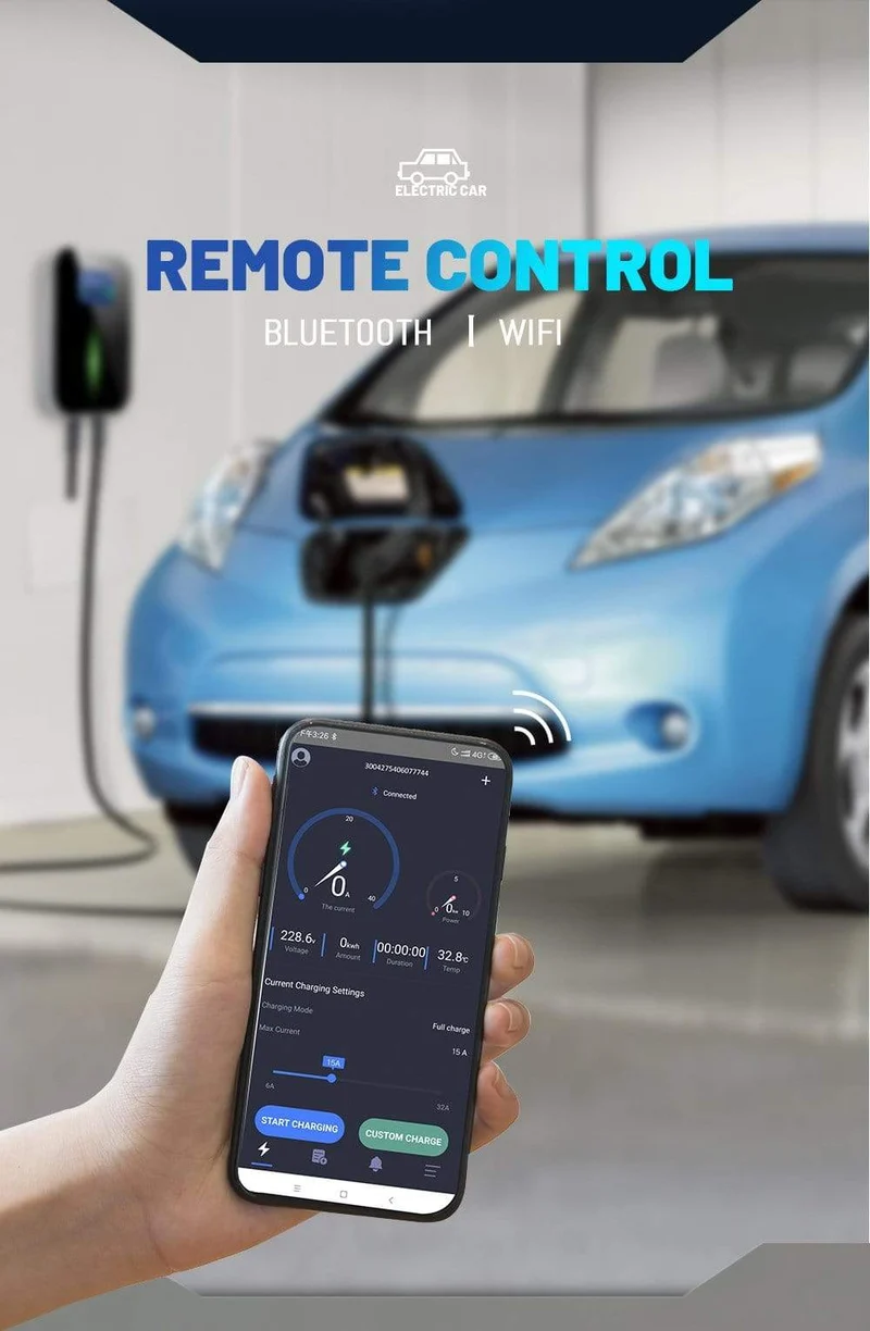 APP EV Ladegerät Ladestation für Elektrofahrzeuge Wi-Fi Bluetooth EVSE Wallbox Fernbedienung Typ 2 Kabel16A 3Phase IEC 62196-2