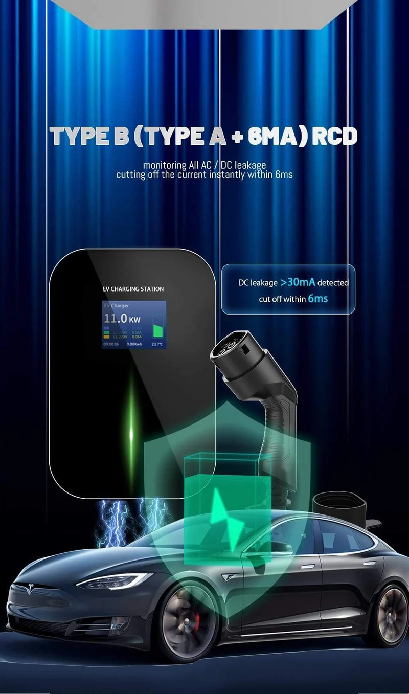 APP EV Ladegerät Ladestation für Elektrofahrzeuge Wi-Fi Bluetooth EVSE Wallbox Fernbedienung Typ 2 Kabel16A 3Phase IEC 62196-2