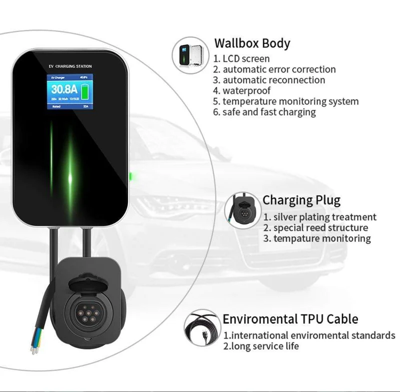 EV-Ladegerät EVSE Wallbox-Ladestation für Elektrofahrzeuge mit Typ-2-Buchse 32A 1Phase IEC 62196-2 für Audi BMW Mercedes-Benz