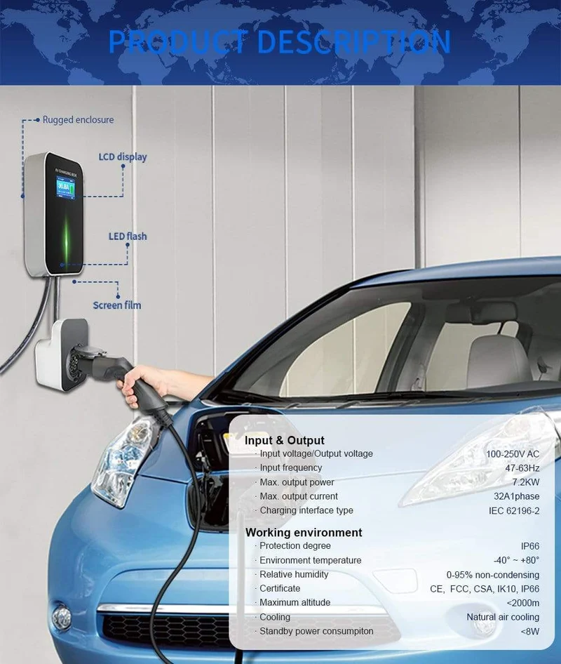 EV-Ladegerät EVSE Wallbox-Ladestation für Elektrofahrzeuge mit Typ-2-Buchse 32A 1Phase IEC 62196-2 für Audi BMW Mercedes-Benz