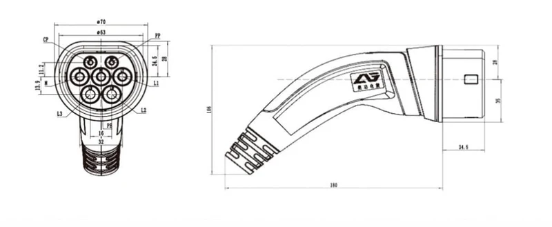 32A 22KW Typ 2 zu Typ 2 EV Ladekabel IEC 62196-2 EV Ladegerät Typ 2 EV Kabel 3 Phase für Elektrische Fahrzeug Ladestation