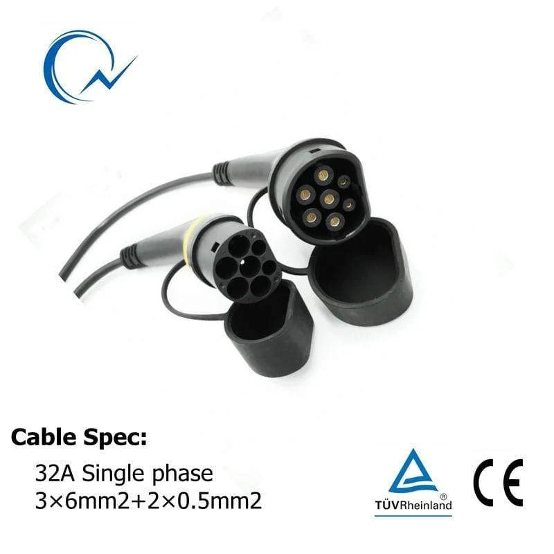 32A EV-Ladekabel 7 kW Typ 2 auf Typ 2 IEC 62196 EV-Ladestecker mit 5 Meter Spiralkabel TÜV/UL Mennekes 2 Stecker