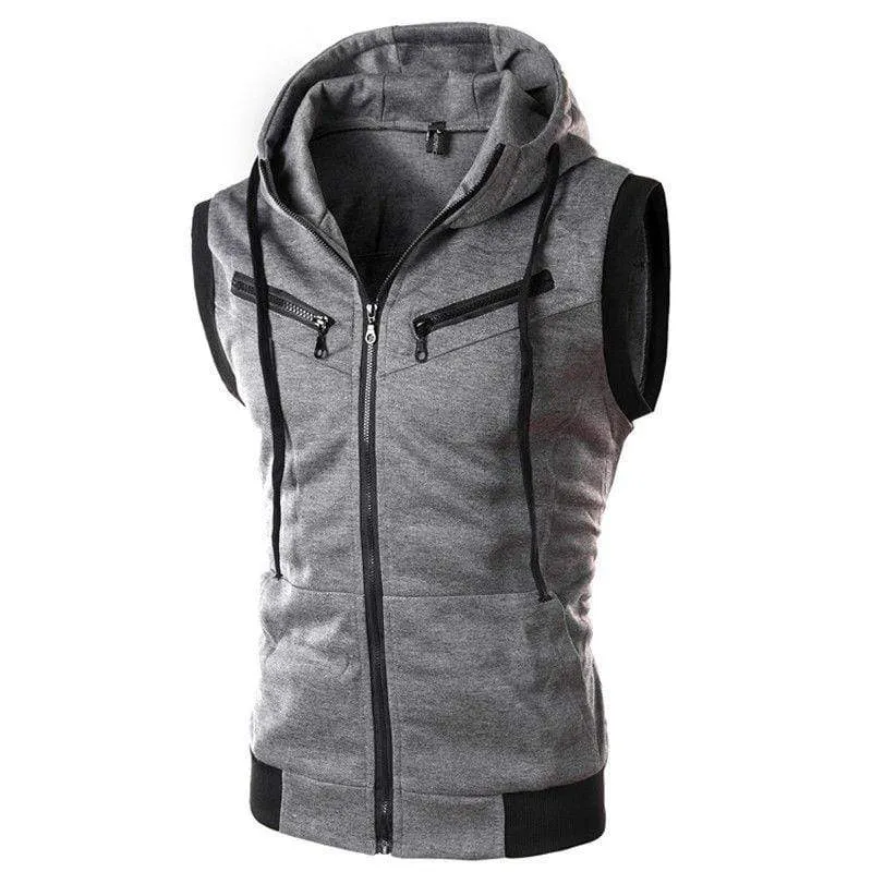 Herren Kapuzenpullover mit Reißverschluss, ärmellos, lässig, Sweatshirt, Hoodies, Jacke, Weste, Westen, Top