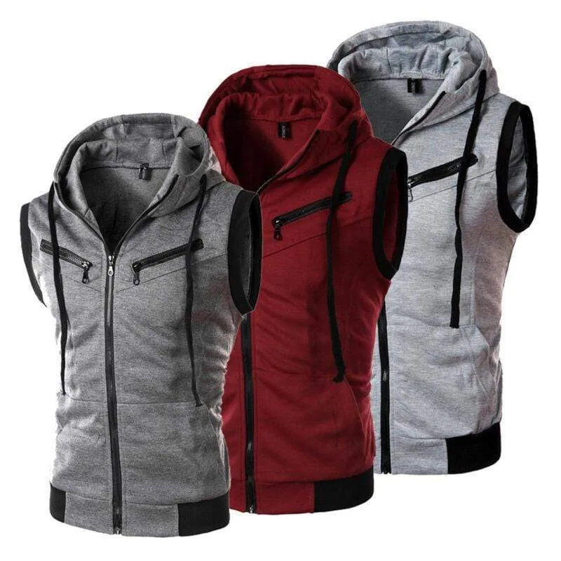 Herren Kapuzenpullover mit Reißverschluss, ärmellos, lässig, Sweatshirt, Hoodies, Jacke, Weste, Westen, Top