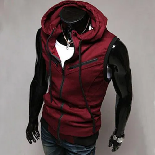 Herren Kapuzenpullover mit Reißverschluss, ärmellos, lässig, Sweatshirt, Hoodies, Jacke, Weste, Westen, Top