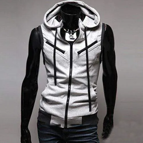 Herren Kapuzenpullover mit Reißverschluss, ärmellos, lässig, Sweatshirt, Hoodies, Jacke, Weste, Westen, Top