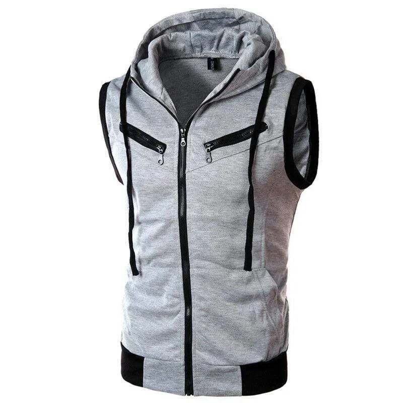 Herren Kapuzenpullover mit Reißverschluss, ärmellos, lässig, Sweatshirt, Hoodies, Jacke, Weste, Westen, Top