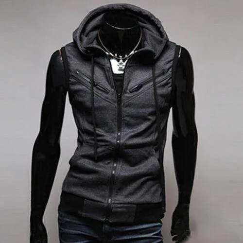 Herren Kapuzenpullover mit Reißverschluss, ärmellos, lässig, Sweatshirt, Hoodies, Jacke, Weste, Westen, Top