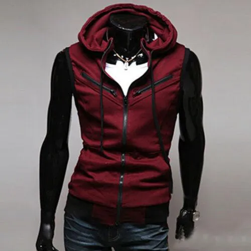 Herren Kapuzenpullover mit Reißverschluss, ärmellos, lässig, Sweatshirt, Hoodies, Jacke, Weste, Westen, Top