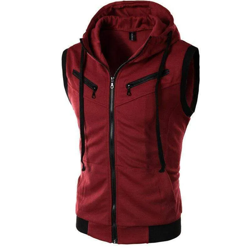 Herren Kapuzenpullover mit Reißverschluss, ärmellos, lässig, Sweatshirt, Hoodies, Jacke, Weste, Westen, Top