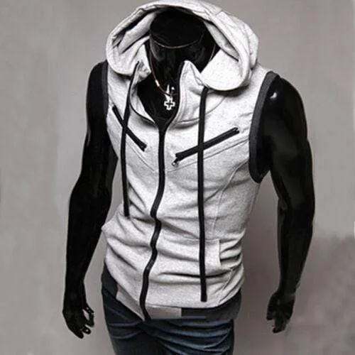 Herren Kapuzenpullover mit Reißverschluss, ärmellos, lässig, Sweatshirt, Hoodies, Jacke, Weste, Westen, Top