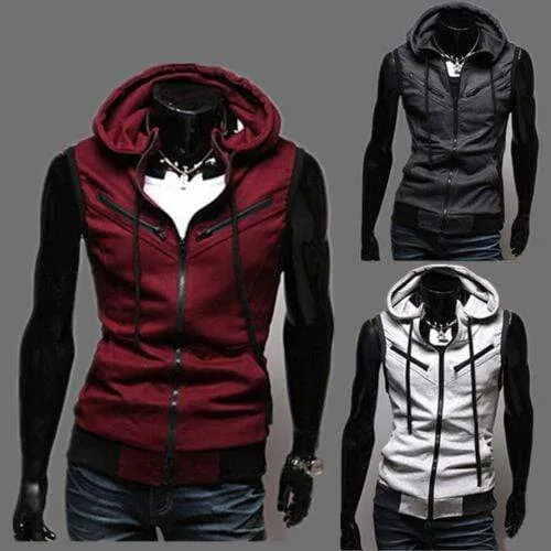 Herren Kapuzenpullover mit Reißverschluss, ärmellos, lässig, Sweatshirt, Hoodies, Jacke, Weste, Westen, Top