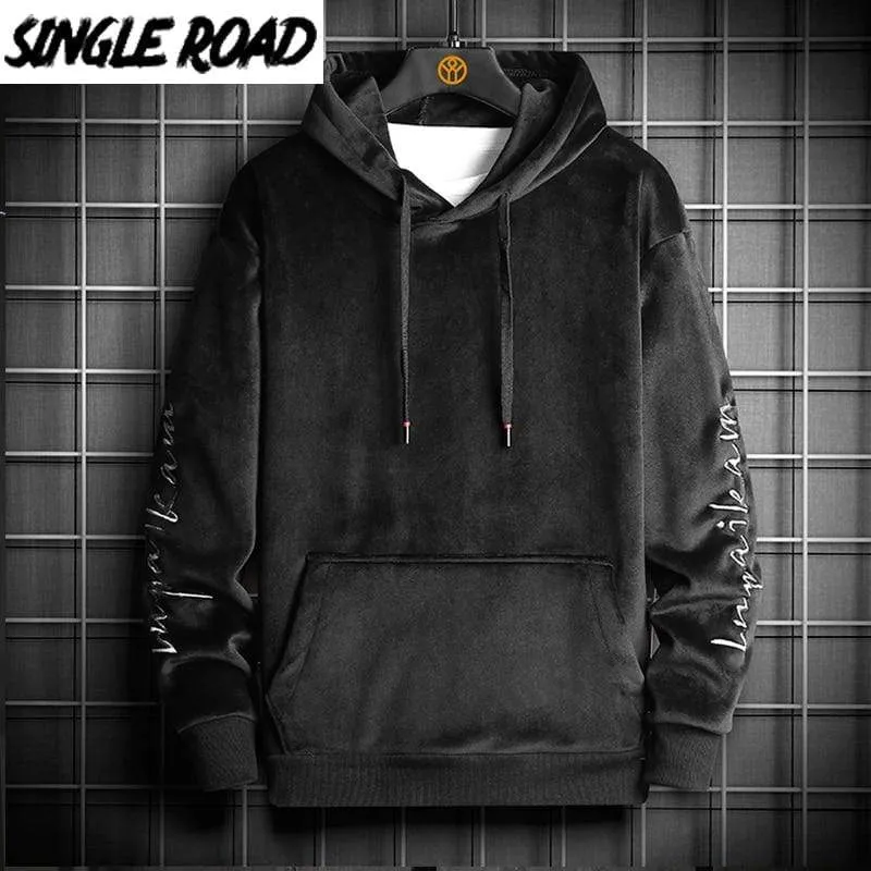 Herren Hoodies Männer Winter Samt Sweatshirt Japanische Streetwear Harajuku Übergroßer Schwarzer Hoodie Männer Sweatshirts