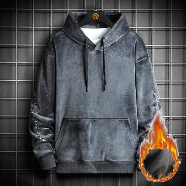 Herren Hoodies Männer Winter Samt Sweatshirt Japanische Streetwear Harajuku Übergroßer Schwarzer Hoodie Männer Sweatshirts