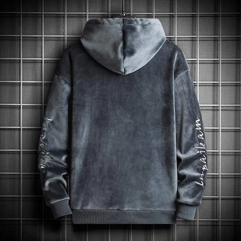 Herren Hoodies Männer Winter Samt Sweatshirt Japanische Streetwear Harajuku Übergroßer Schwarzer Hoodie Männer Sweatshirts