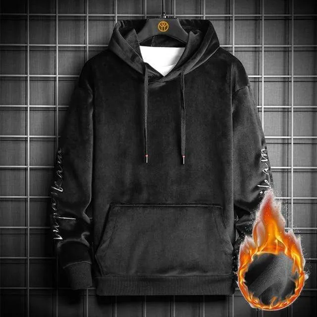 Herren Hoodies Männer Winter Samt Sweatshirt Japanische Streetwear Harajuku Übergroßer Schwarzer Hoodie Männer Sweatshirts