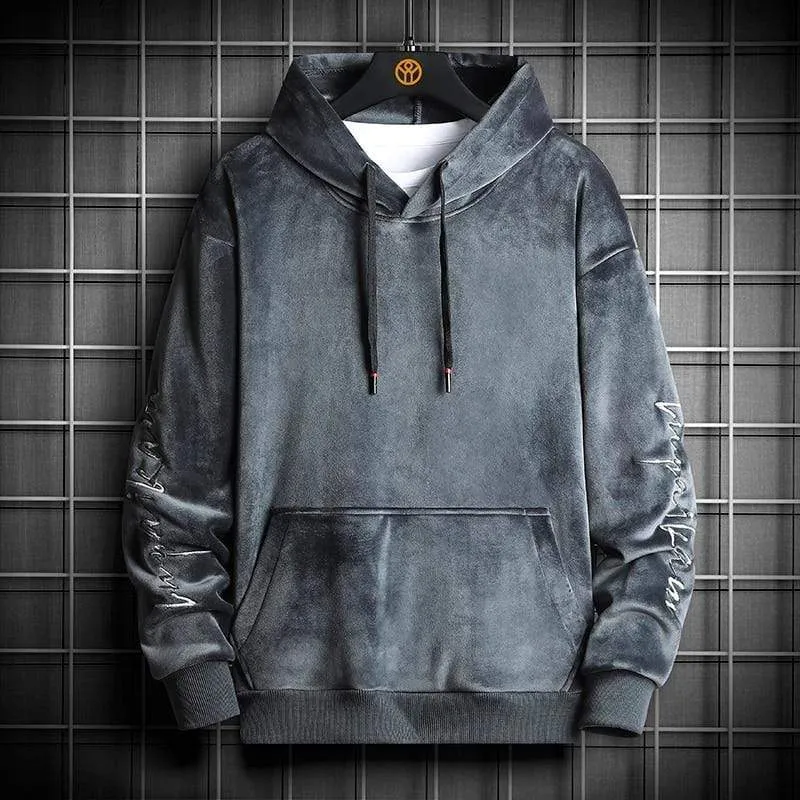 Herren Hoodies Männer Winter Samt Sweatshirt Japanische Streetwear Harajuku Übergroßer Schwarzer Hoodie Männer Sweatshirts