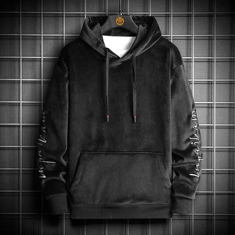 Herren Hoodies Männer Winter Samt Sweatshirt Japanische Streetwear Harajuku Übergroßer Schwarzer Hoodie Männer Sweatshirts