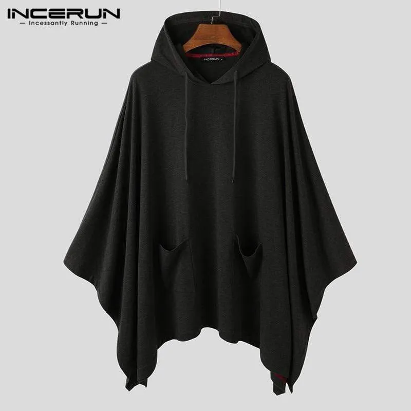 Mode für Männer Mantel Hoodies Einfarbig Lose Mit Kapuze Cape Streetwear Casual Chic Männer Sweatshirts Taschen Poncho 5XL