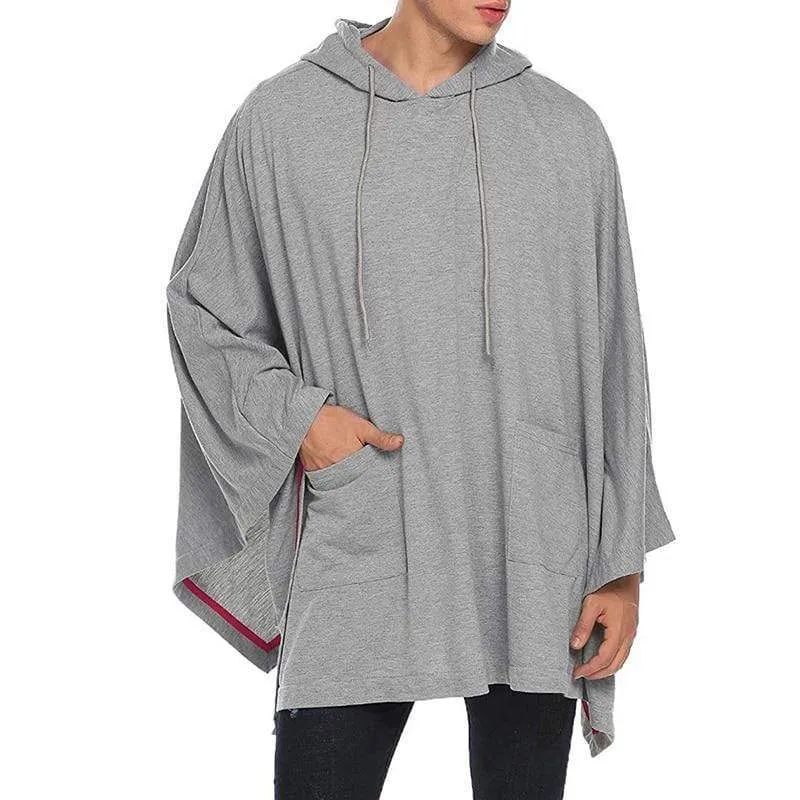 Mode für Männer Mantel Hoodies Einfarbig Lose Mit Kapuze Cape Streetwear Casual Chic Männer Sweatshirts Taschen Poncho 5XL