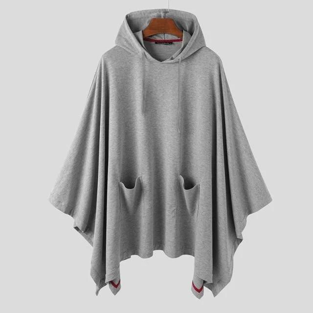 Mode für Männer Mantel Hoodies Einfarbig Lose Mit Kapuze Cape Streetwear Casual Chic Männer Sweatshirts Taschen Poncho 5XL