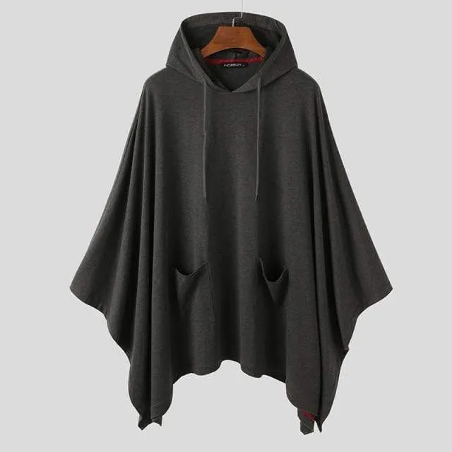 Mode für Männer Mantel Hoodies Einfarbig Lose Mit Kapuze Cape Streetwear Casual Chic Männer Sweatshirts Taschen Poncho 5XL