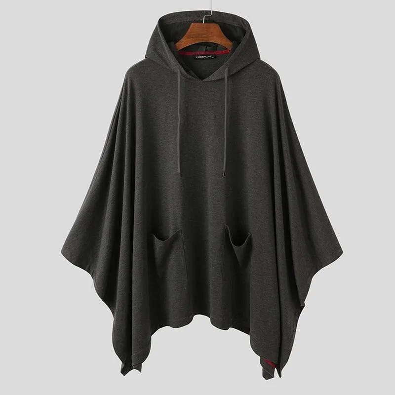 Mode für Männer Mantel Hoodies Einfarbig Lose Mit Kapuze Cape Streetwear Casual Chic Männer Sweatshirts Taschen Poncho 5XL