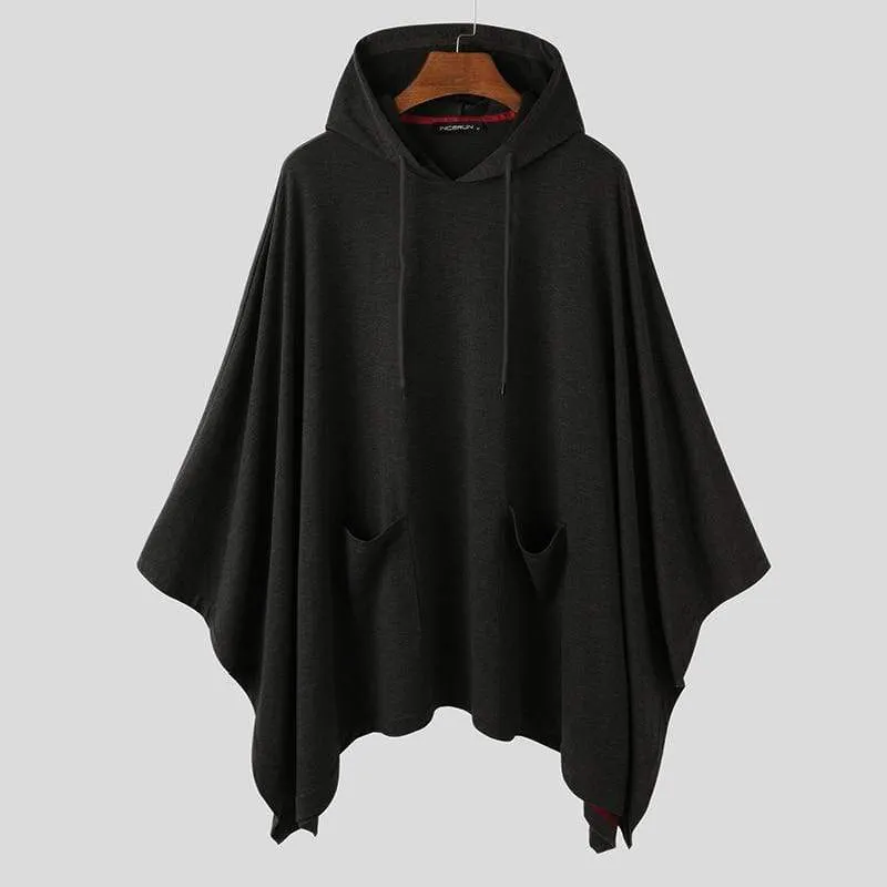 Mode für Männer Mantel Hoodies Einfarbig Lose Mit Kapuze Cape Streetwear Casual Chic Männer Sweatshirts Taschen Poncho 5XL