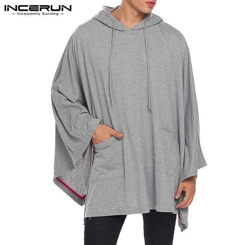 Mode für Männer Mantel Hoodies Einfarbig Lose Mit Kapuze Cape Streetwear Casual Chic Männer Sweatshirts Taschen Poncho 5XL