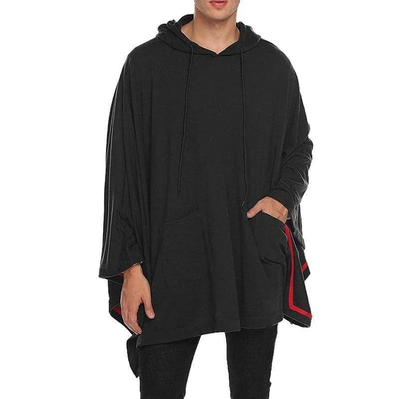 Mode für Männer Mantel Hoodies Einfarbig Lose Mit Kapuze Cape Streetwear Casual Chic Männer Sweatshirts Taschen Poncho 5XL