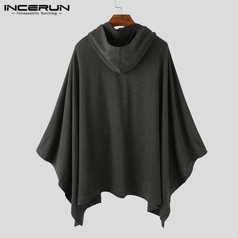 Mode für Männer Mantel Hoodies Einfarbig Lose Mit Kapuze Cape Streetwear Casual Chic Männer Sweatshirts Taschen Poncho 5XL