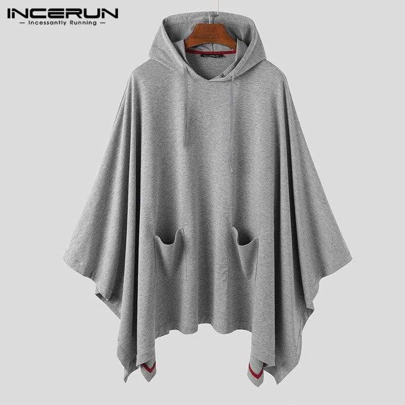 Mode für Männer Mantel Hoodies Einfarbig Lose Mit Kapuze Cape Streetwear Casual Chic Männer Sweatshirts Taschen Poncho 5XL