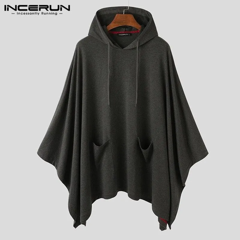 Mode für Männer Mantel Hoodies Einfarbig Lose Mit Kapuze Cape Streetwear Casual Chic Männer Sweatshirts Taschen Poncho 5XL