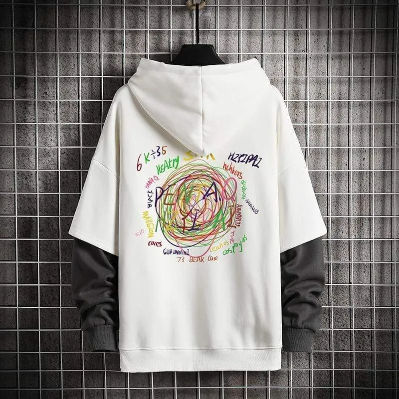 Sweatshirts Hoodie Harajuku Vintage Painted Style Splicing Hip Hop Kreativität Streetwear Männliche Baumwolle Männer Hoodies