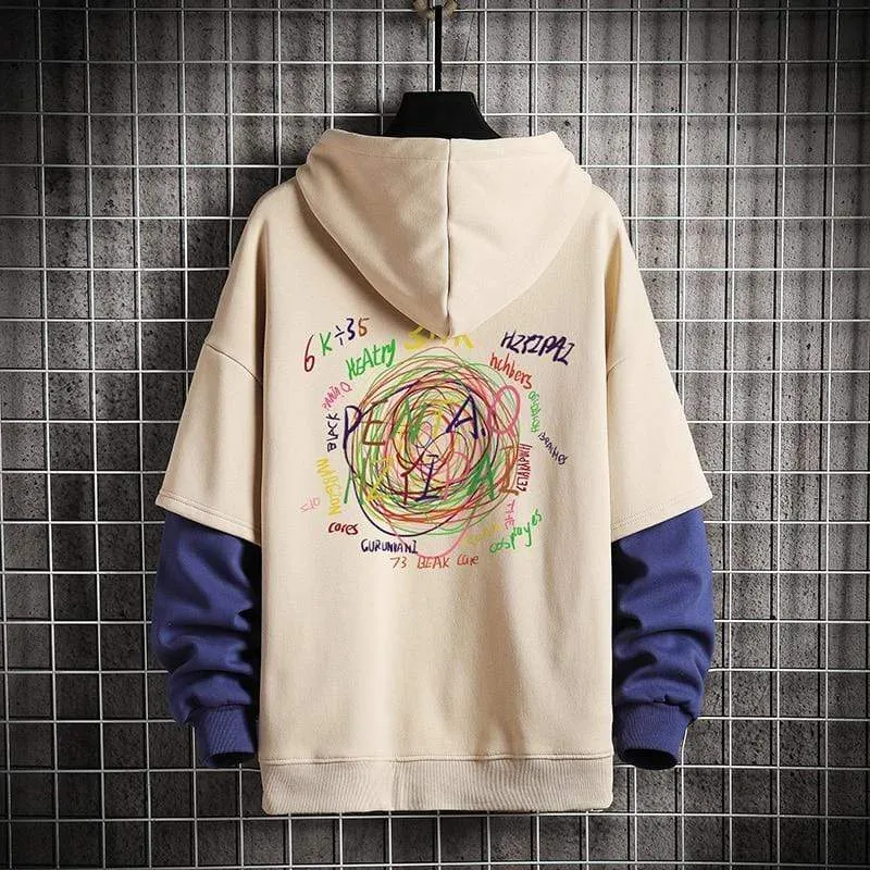 Sweatshirts Hoodie Harajuku Vintage Painted Style Splicing Hip Hop Kreativität Streetwear Männliche Baumwolle Männer Hoodies