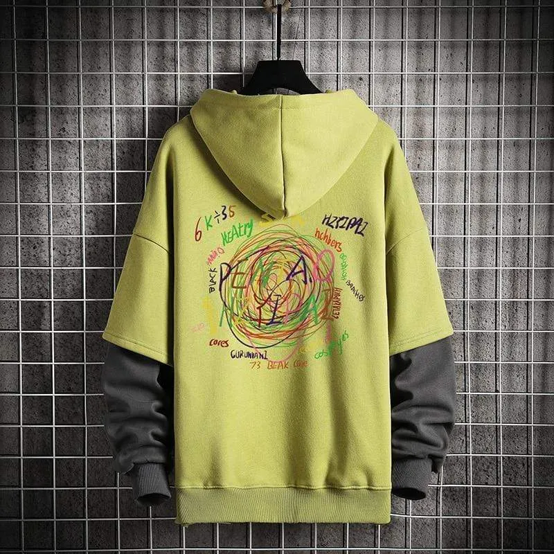 Sweatshirts Hoodie Harajuku Vintage Painted Style Splicing Hip Hop Kreativität Streetwear Männliche Baumwolle Männer Hoodies