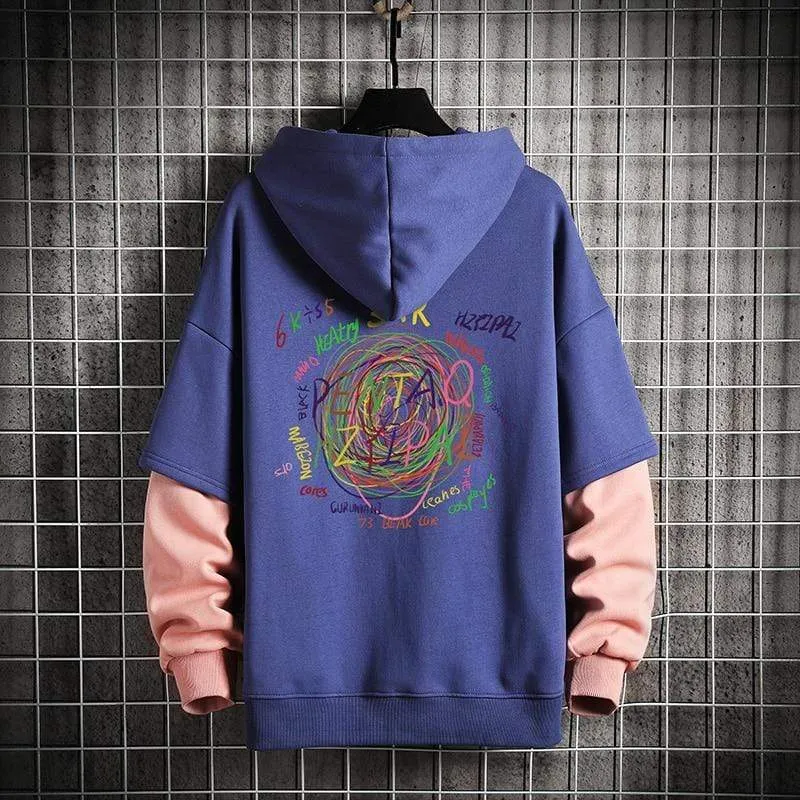 Sweatshirts Hoodie Harajuku Vintage Painted Style Splicing Hip Hop Kreativität Streetwear Männliche Baumwolle Männer Hoodies