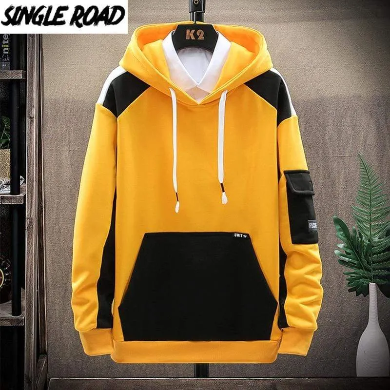 Herren Hoodies Männer Frühling Patchwork Sweatshirt Japanische Streetwear Harajuku Hip Hop Übergroßen Gelben Hoodie Männer