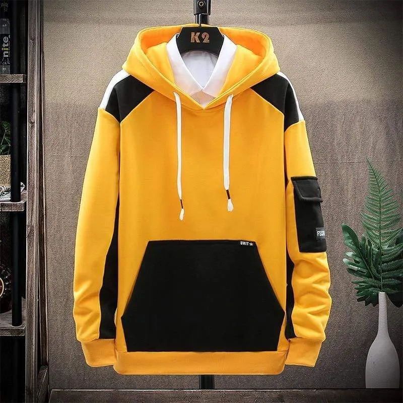 Herren Hoodies Männer Frühling Patchwork Sweatshirt Japanische Streetwear Harajuku Hip Hop Übergroßen Gelben Hoodie Männer