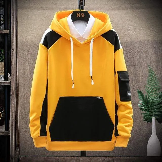 Herren Hoodies Männer Frühling Patchwork Sweatshirt Japanische Streetwear Harajuku Hip Hop Übergroßen Gelben Hoodie Männer