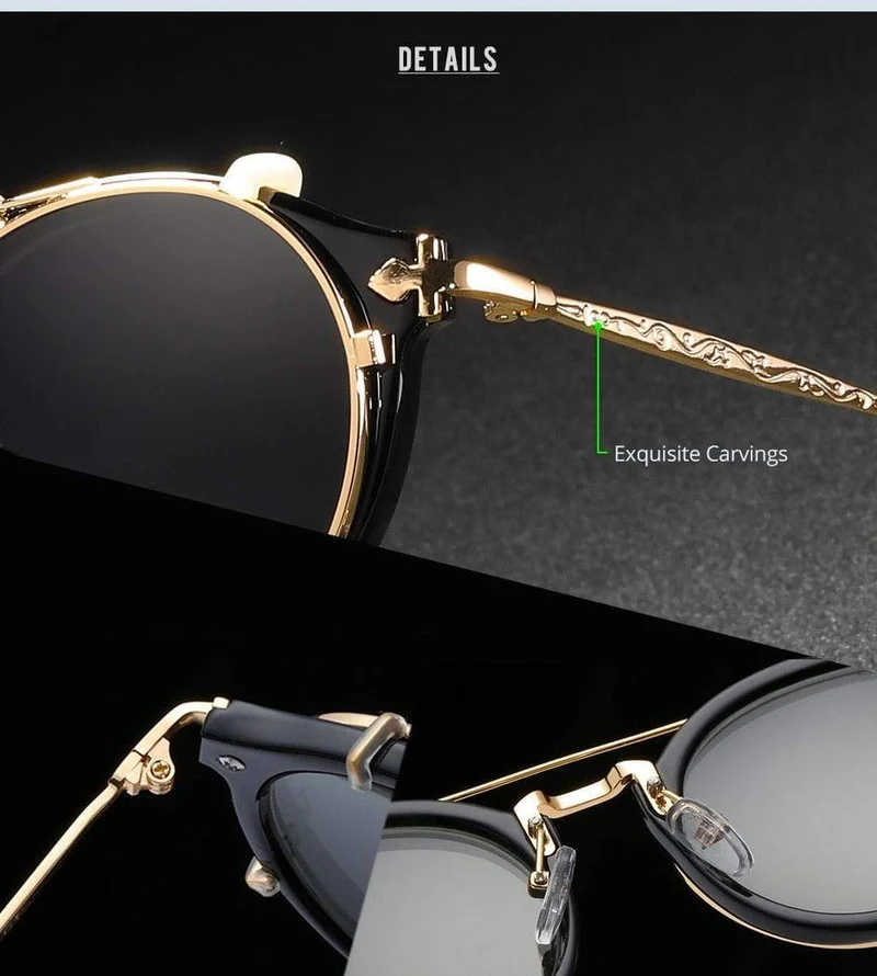 Retro Steampunk Runde Clip-On Sonnenbrille Herren Damen Doppelschicht Abnehmbare Linse Barock Geschnitzte Beine Brille UV400 Mit Box